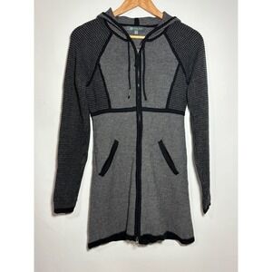 Title Nine Womens XS Zip Up Hooded Sweater Knit Tunic Dress Gray Black
